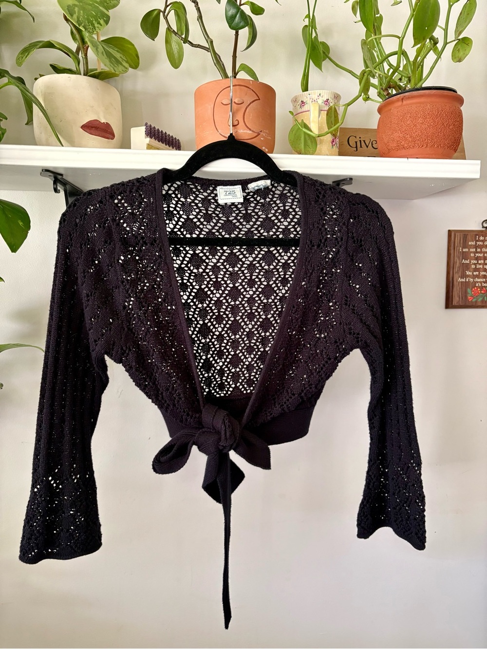 Tie-Front Crocheted Women’s Cardigan - Purple